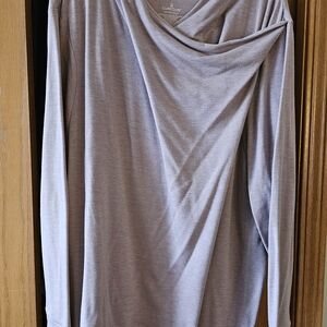 Light Brown Plus Size 3x Draped Neck Long-Sleeve Top.